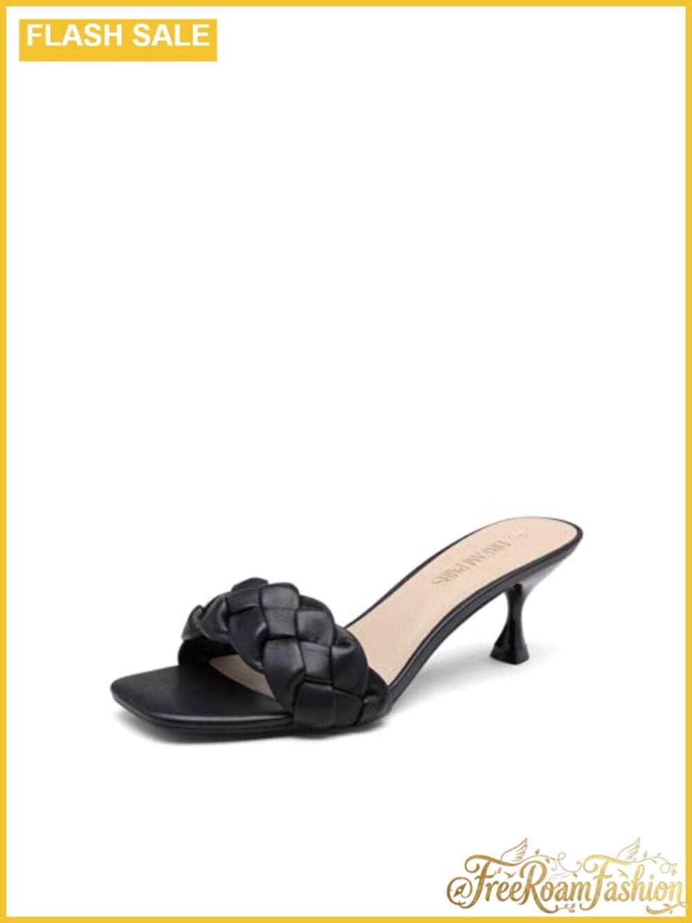 Women's Rhinestone Kitten Heel Open Toe Slide Sandals Faux Leather Dress Heels